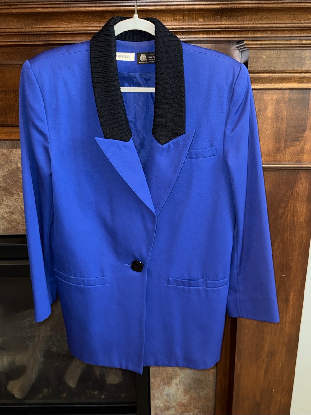 Vintage 80s Eleanor P Brenner Wool Blazer Size 8 Cobalt Blue Black Collar